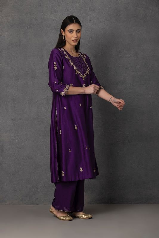 SP-02D PURPLE EMBROIDERED KURTA SET