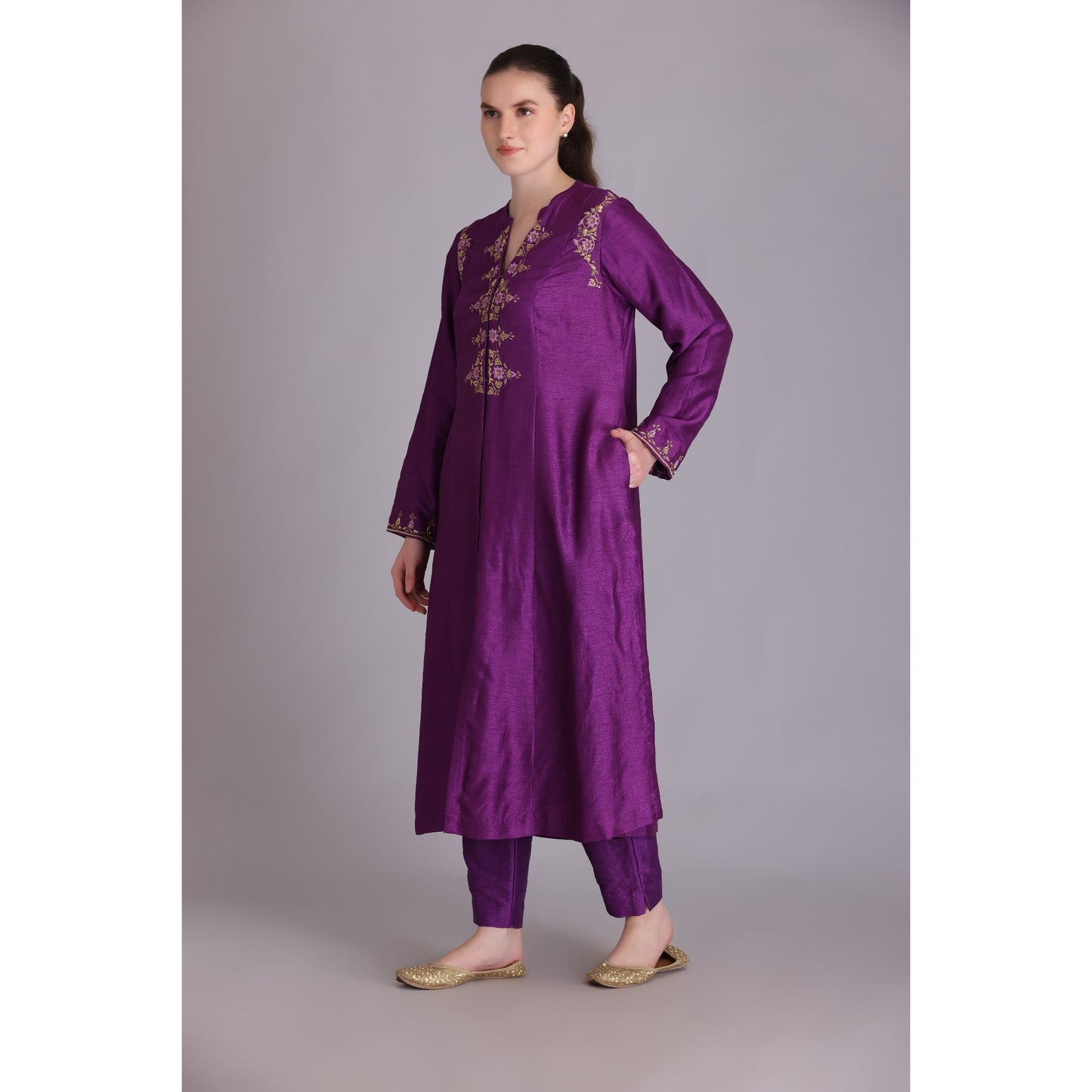M3-03A PURPLE EMBROIDERED KURTA SET