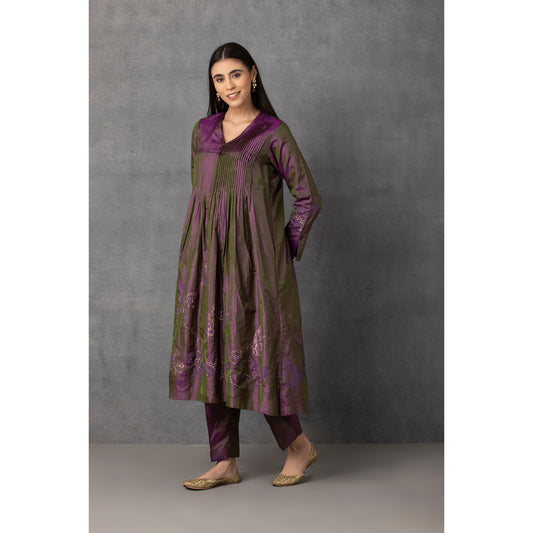 M10-12 WINE GOLDEN KHADI EMBROIDERED KURTA COMES ALONG WITH PANTS AND DUPATTA