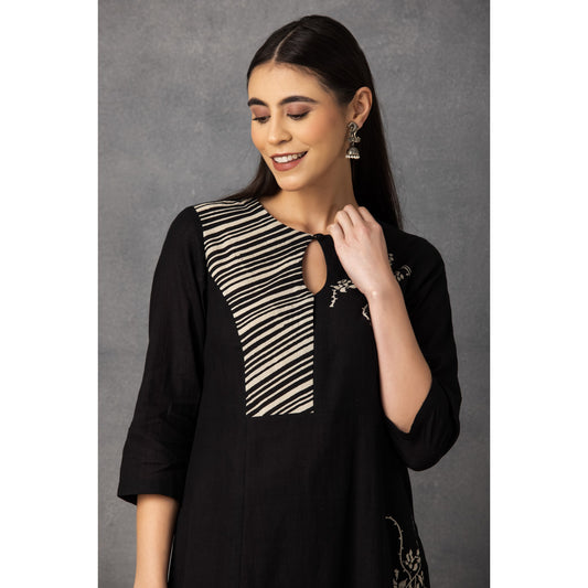 M9-13 BLACK SOFT KHADI PRINTED A-LINE KURTA SET