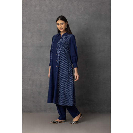 M9-05 INDIGO SOFT KHADI PRINTED SHIRT-DRESS SET