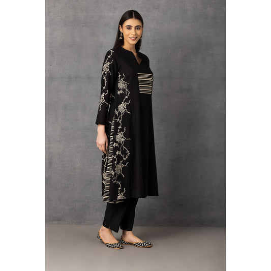 M9-14 BLACK SOFT KHADI PRINTED A-LINE SET