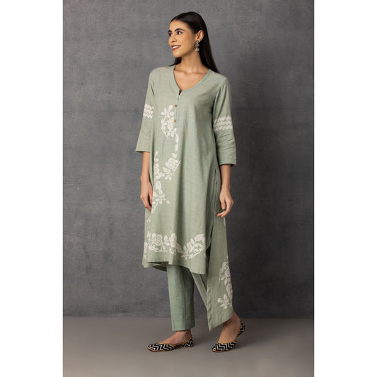 M9-10 AQUA SOFT KHADI PRINTED ASYMMETRICAL TUNIC SET