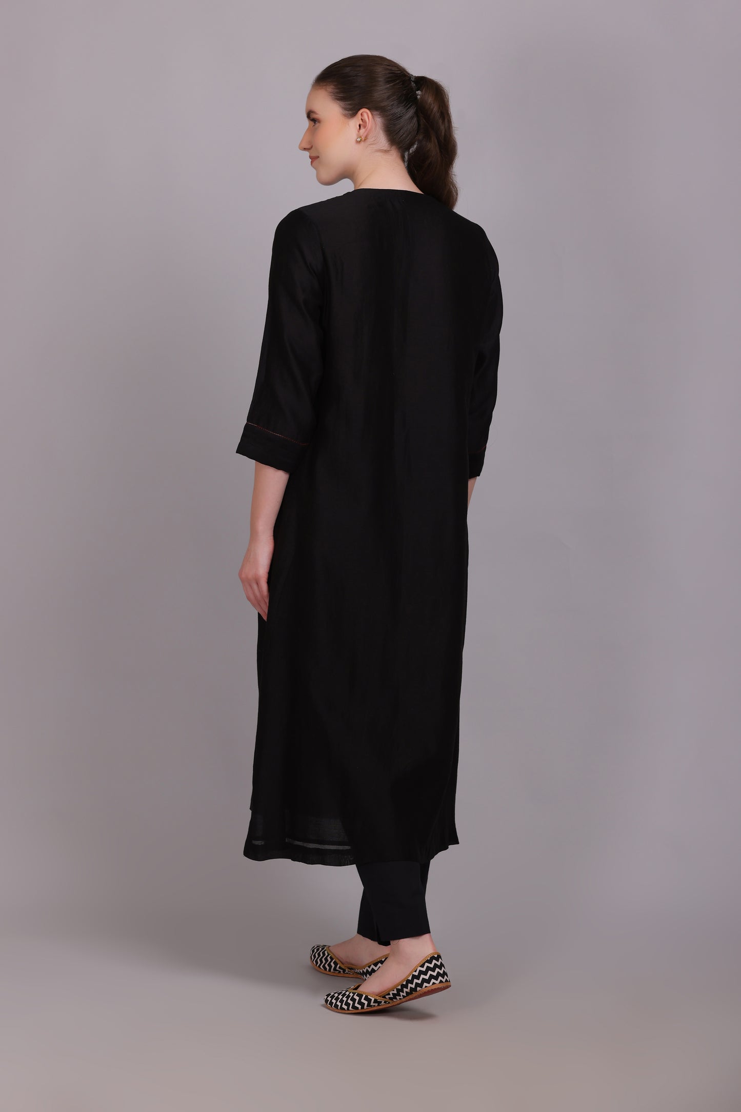 M7-02A BLACK EMBROIDERED KURTA SET