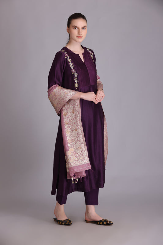 M7-11B PURPLE EMBROIDERED KURTA SET