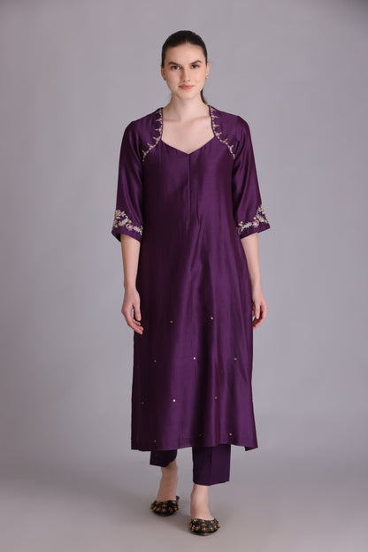M7-10 PURPLE EMBROIDERED KURTA SET
