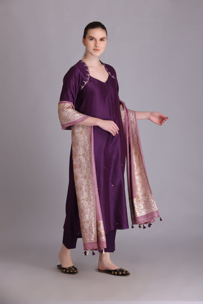 M7-10 PURPLE EMBROIDERED KURTA SET