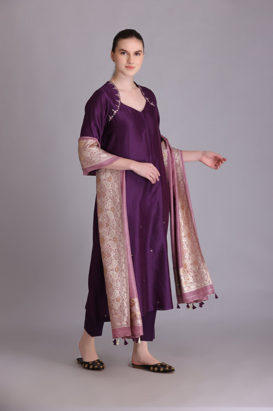 M7-10 PURPLE EMBROIDERED KURTA SET