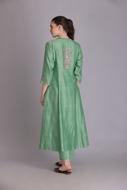 M7-8A MINT GREEN PARSI EMBROIDERED A-LINE KURTA SET