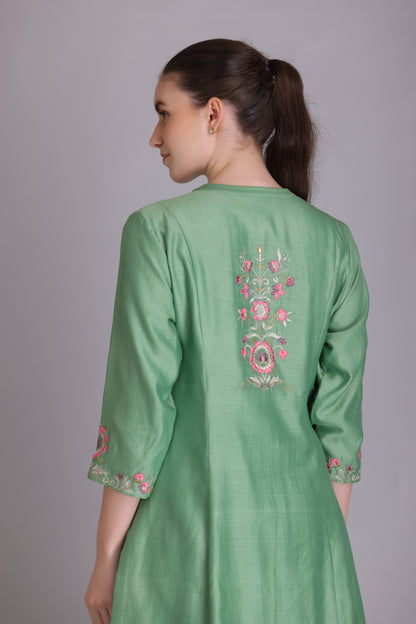 M7-8A MINT GREEN PARSI EMBROIDERED A-LINE KURTA SET
