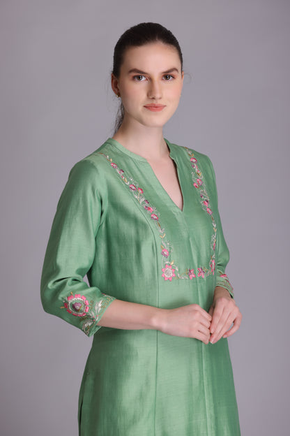 M7-8A MINT GREEN PARSI EMBROIDERED A-LINE KURTA SET
