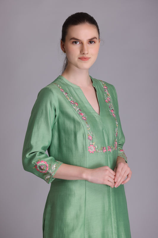 M7-8A MINT GREEN PARSI EMBROIDERED A-LINE KURTA SET