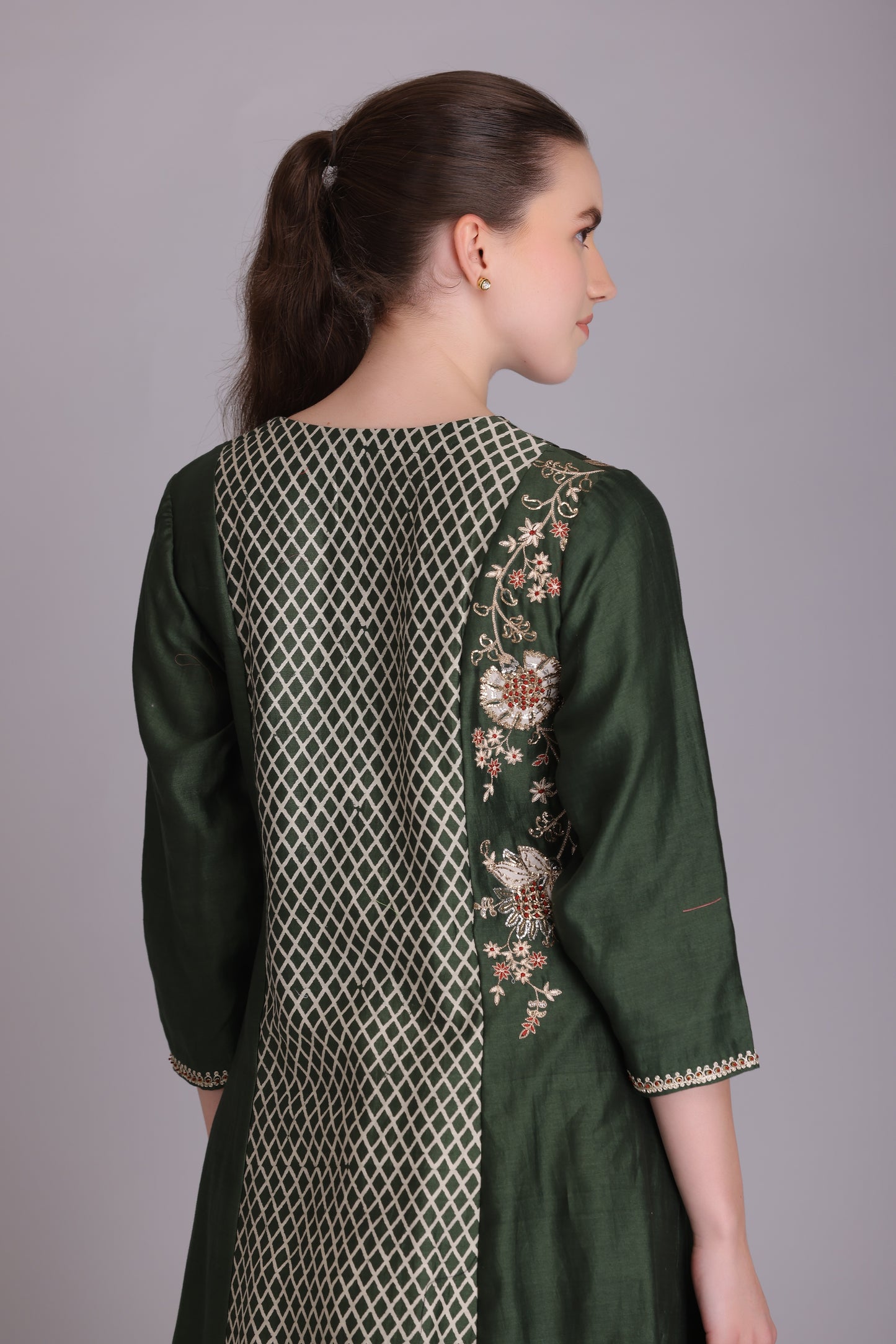 M6-08C MEHENDI GREEN EMBROIDERED KURTA SET