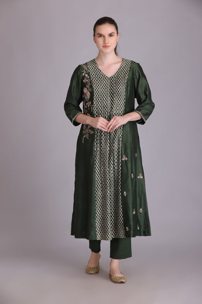 M6-08C MEHENDI GREEN EMBROIDERED KURTA SET