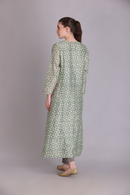 M6-04 SAGE GREEN EMBROIDERED KURTA SET