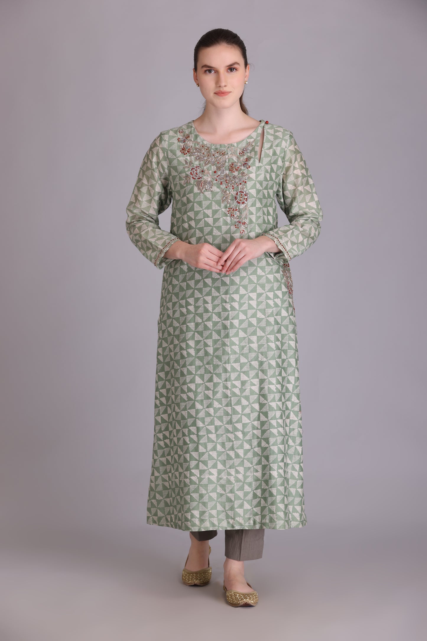 M6-04 SAGE GREEN EMBROIDERED KURTA SET