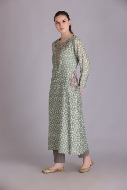 M6-04 SAGE GREEN EMBROIDERED KURTA SET