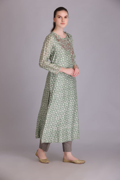 M6-04 SAGE GREEN EMBROIDERED KURTA SET