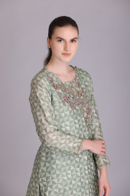 M6-04 SAGE GREEN EMBROIDERED KURTA SET