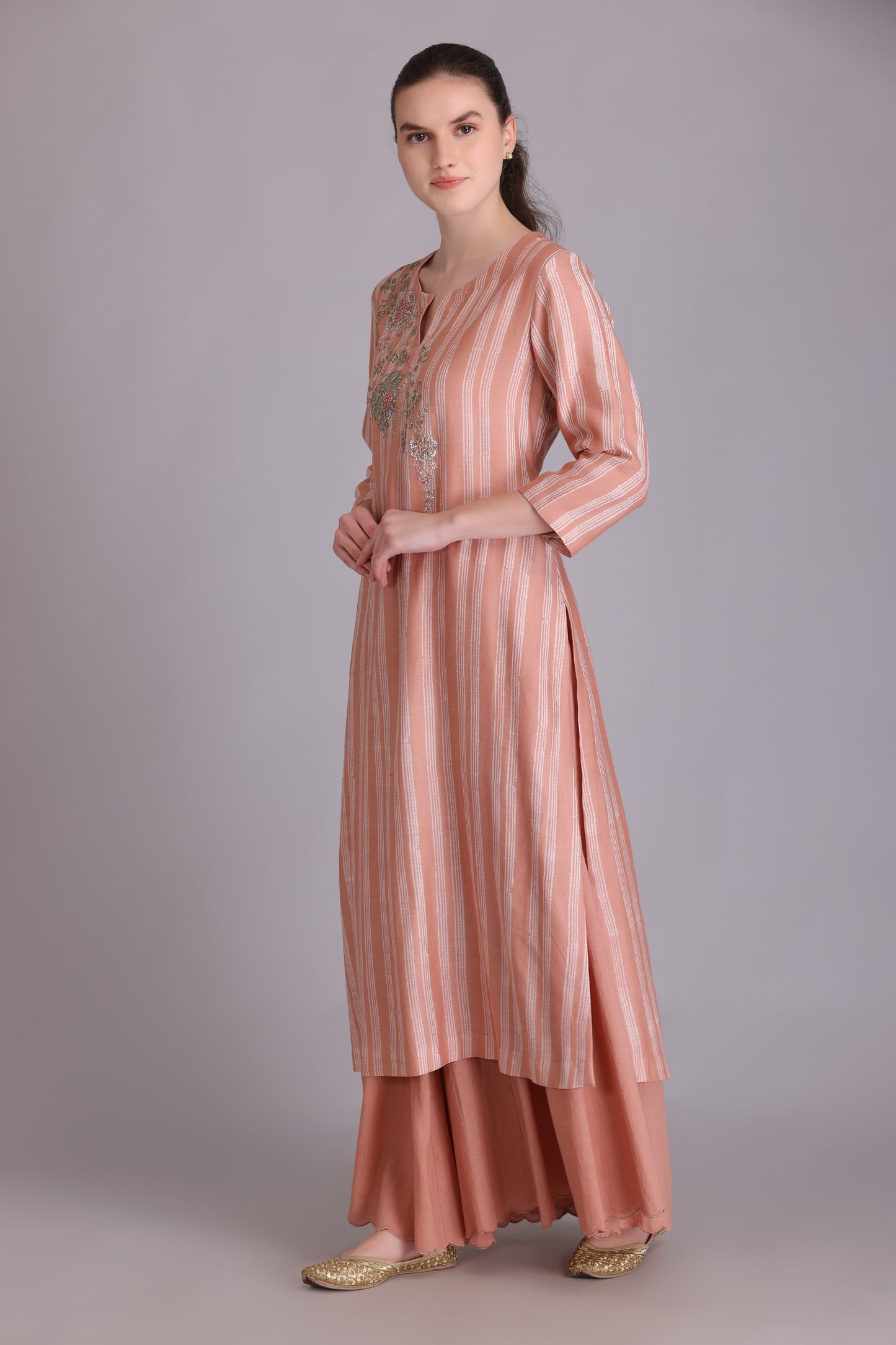 M6-01 ROSE PINK EMBROIDERED KURTA SET