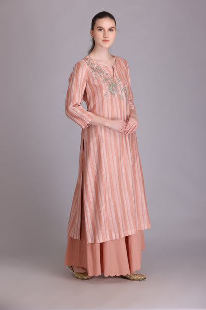 M6-01 ROSE PINK EMBROIDERED KURTA SET