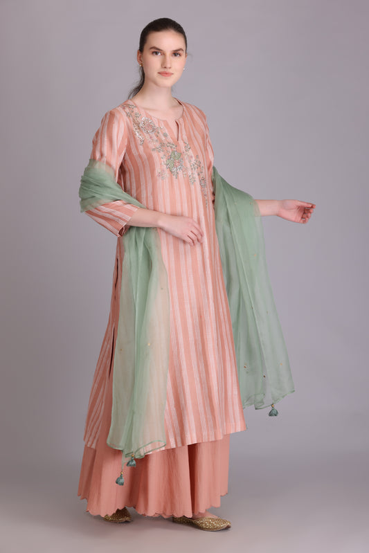 M6-01 ROSE PINK EMBROIDERED KURTA SET