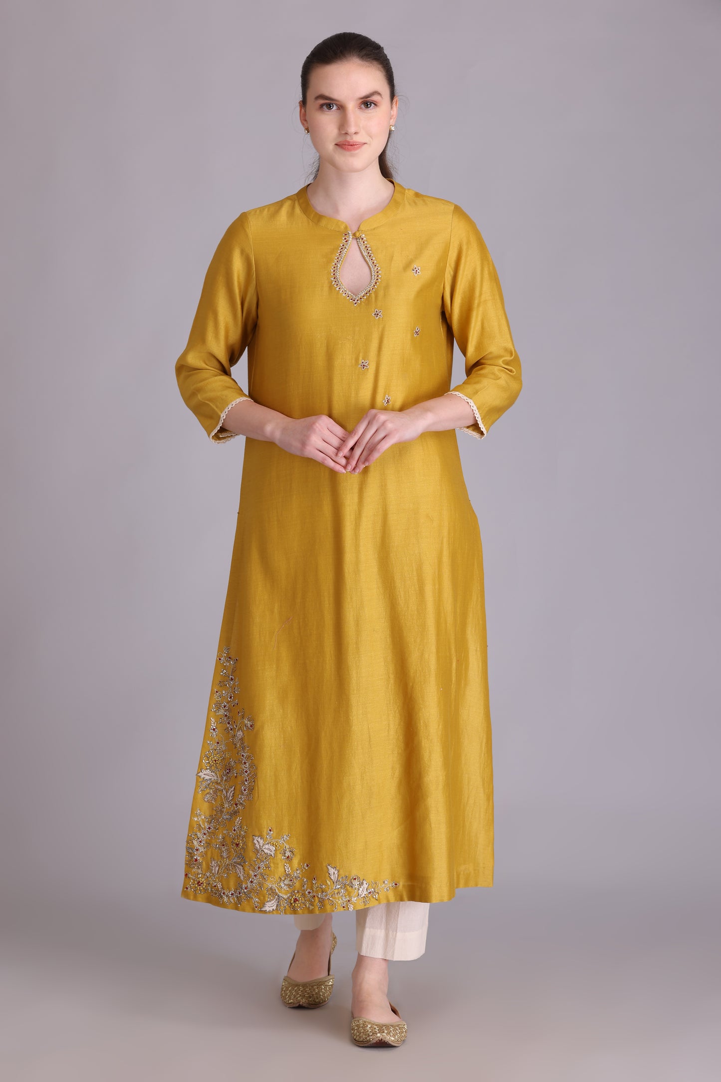 M6-02 YELLOW EMBROIDERED KURTA SET