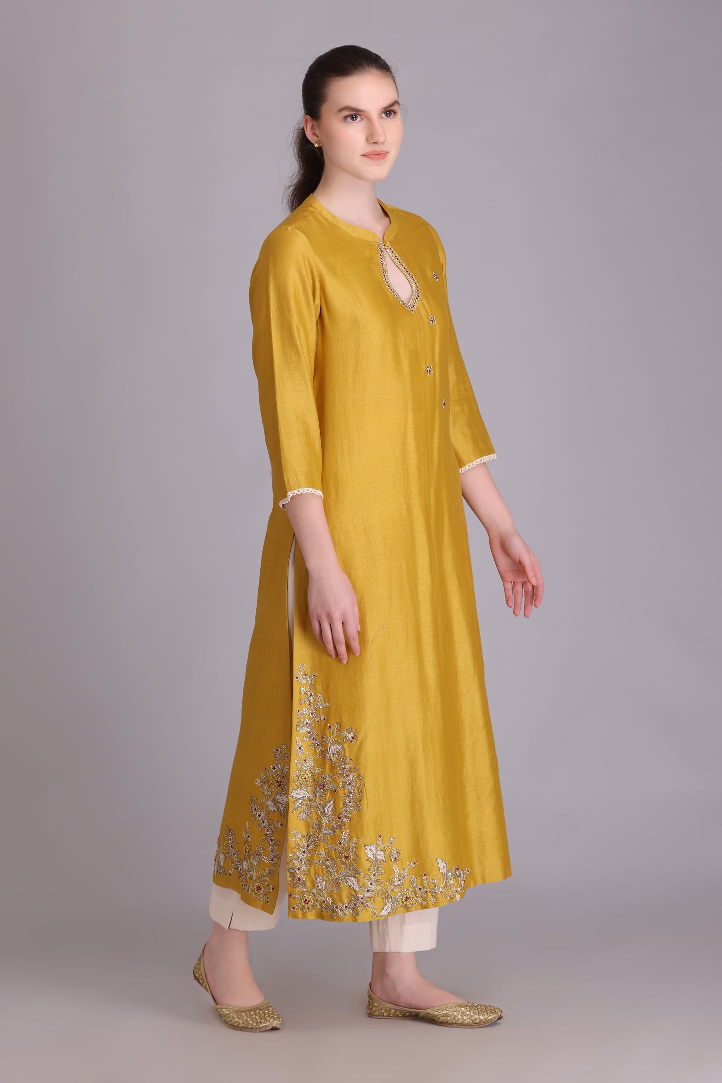 M6-02 YELLOW EMBROIDERED KURTA SET