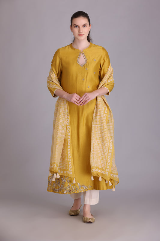 M6-02 YELLOW EMBROIDERED KURTA SET