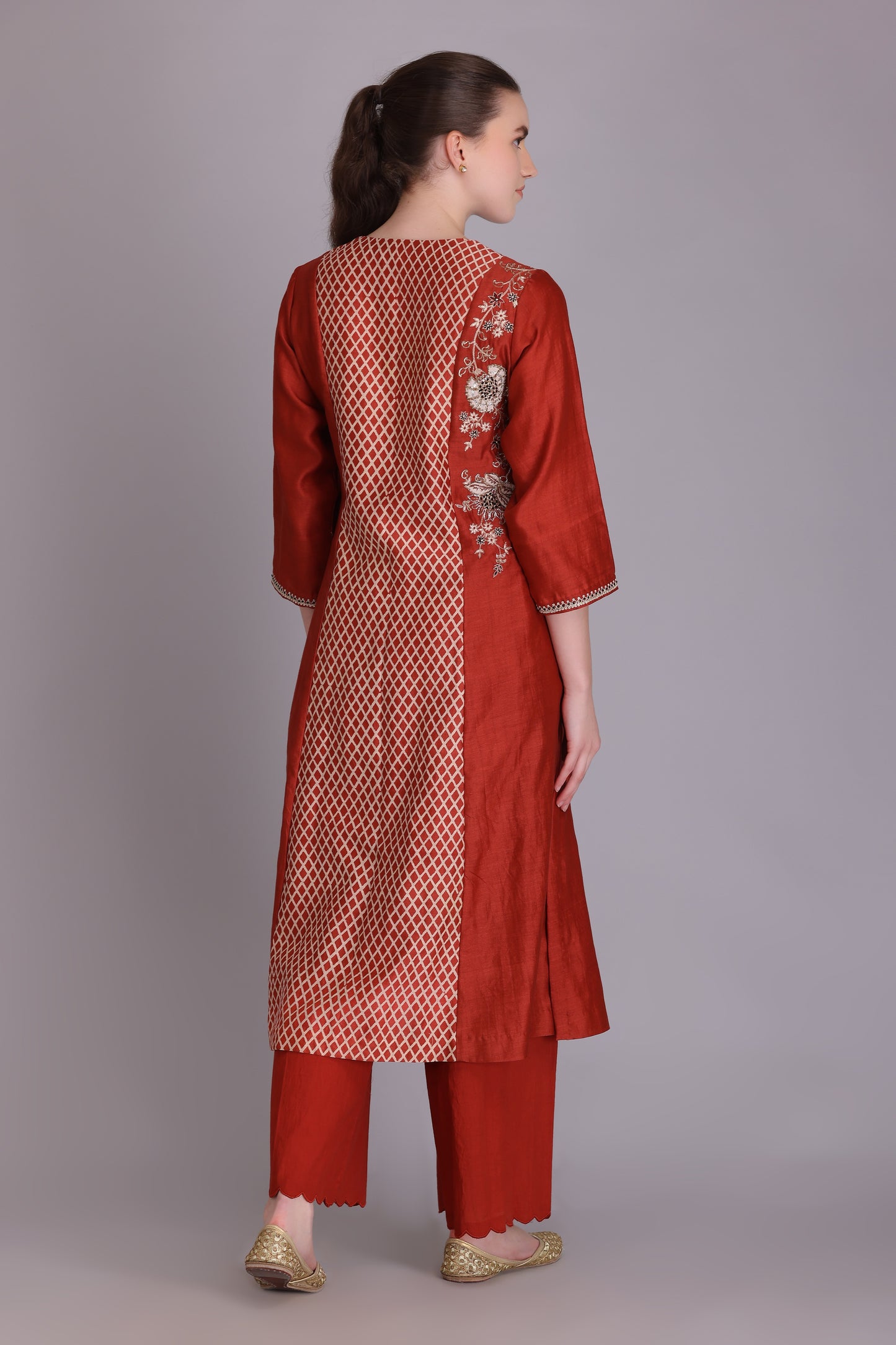 M6-08B RUST EMBROIDERED KURTA SET