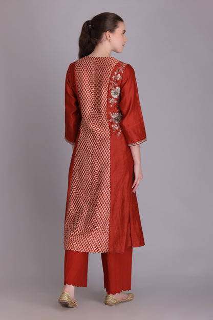 M6-08B RUST EMBROIDERED KURTA SET
