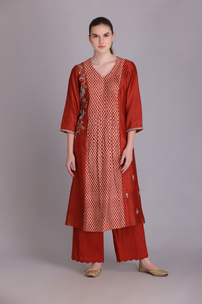 M6-08B RUST EMBROIDERED KURTA SET