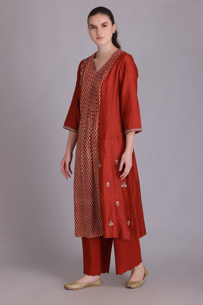 M6-08B RUST EMBROIDERED KURTA SET