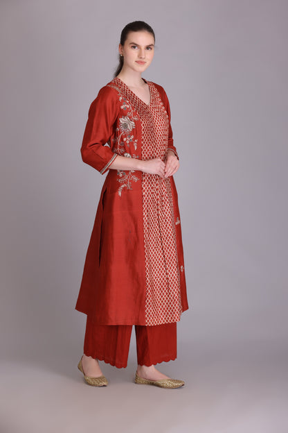 M6-08B RUST EMBROIDERED KURTA SET