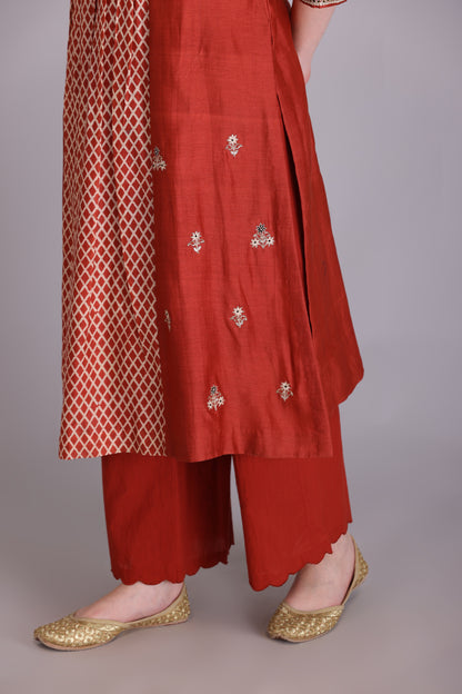 M6-08B RUST EMBROIDERED KURTA SET