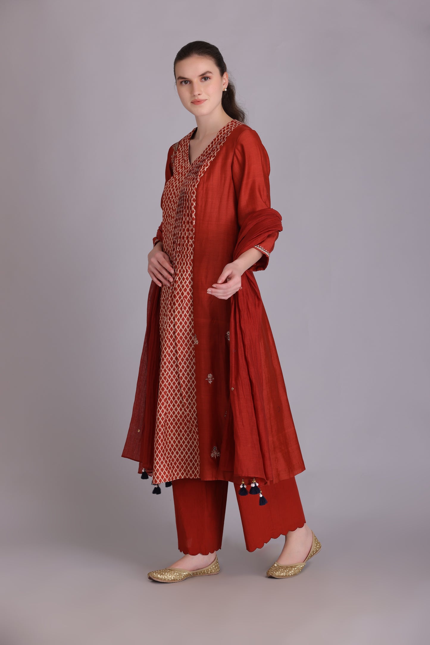 M6-08B RUST EMBROIDERED KURTA SET