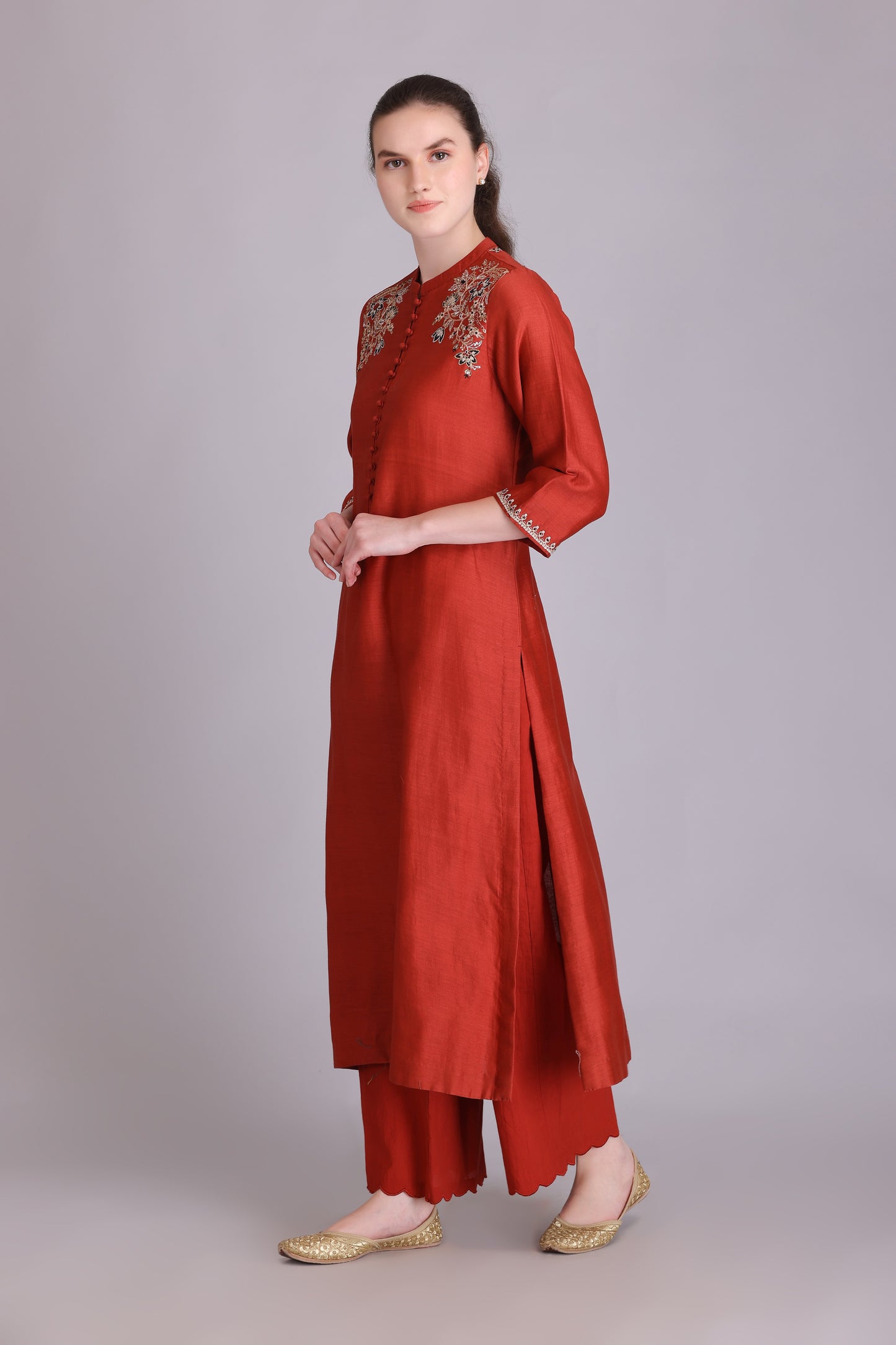 M6-15B RUST EMBROIDERED KURTA SET