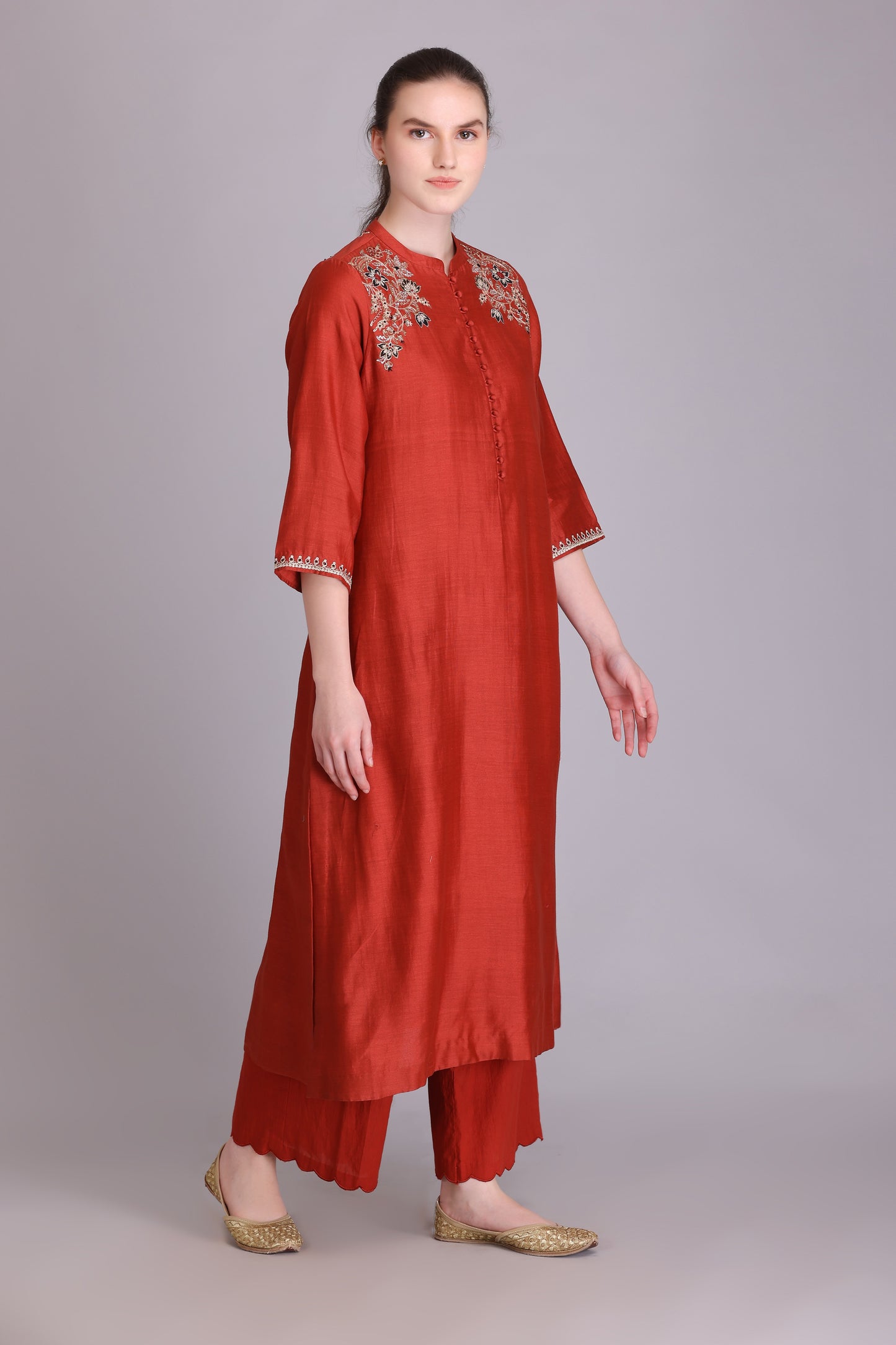 M6-15B RUST EMBROIDERED KURTA SET