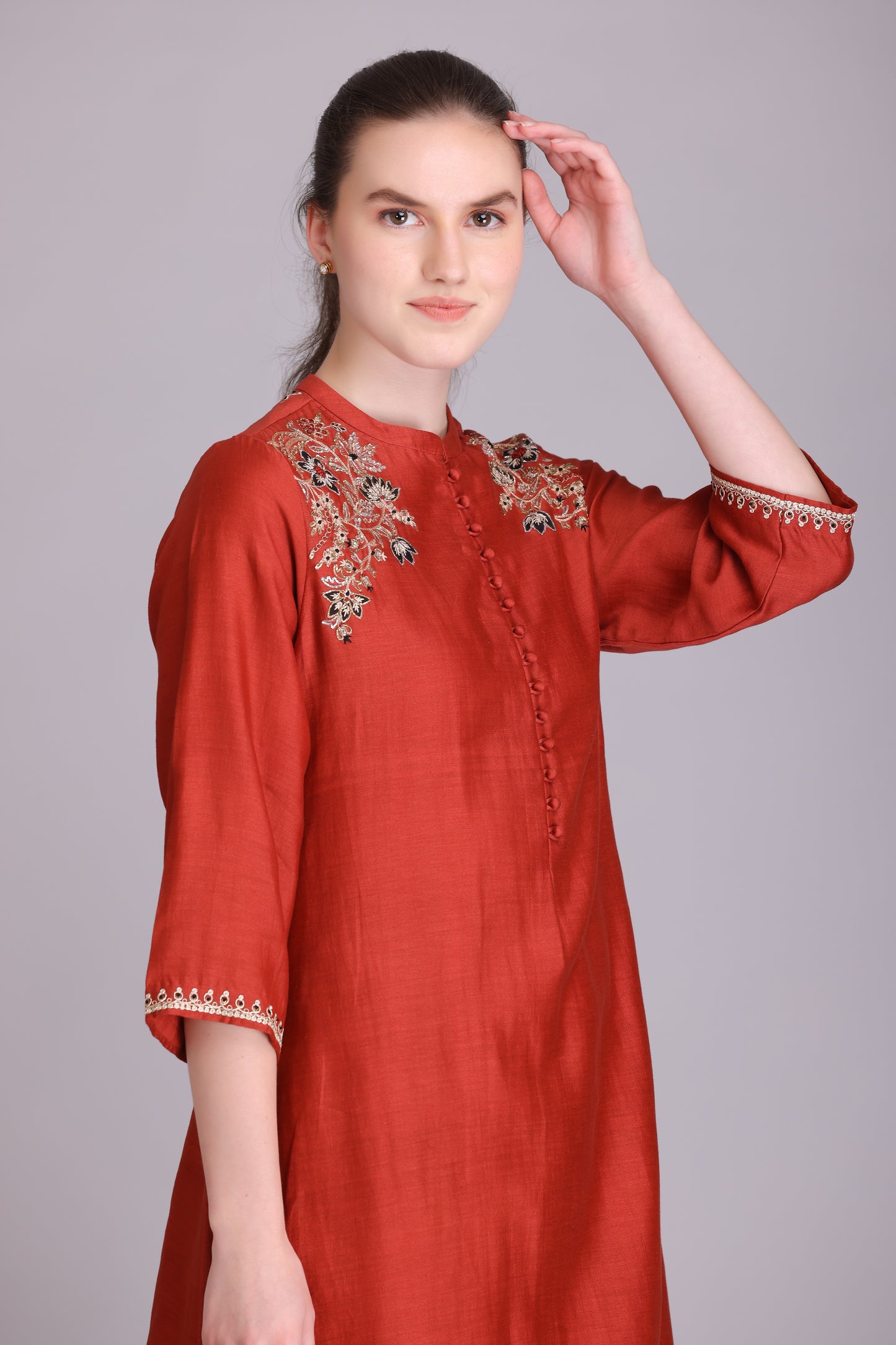 M6-15B RUST EMBROIDERED KURTA SET