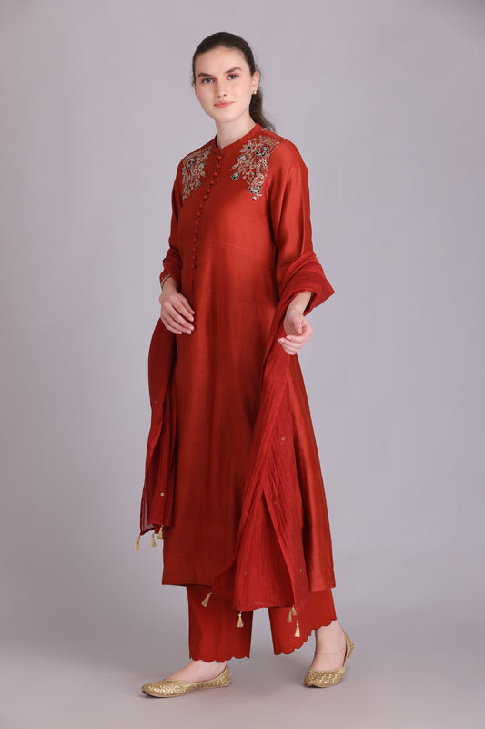 M6-15B RUST EMBROIDERED KURTA SET