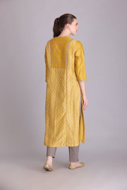M6-11 YELLOW PITTA EMBROIDERED A-LINE KURTA SET