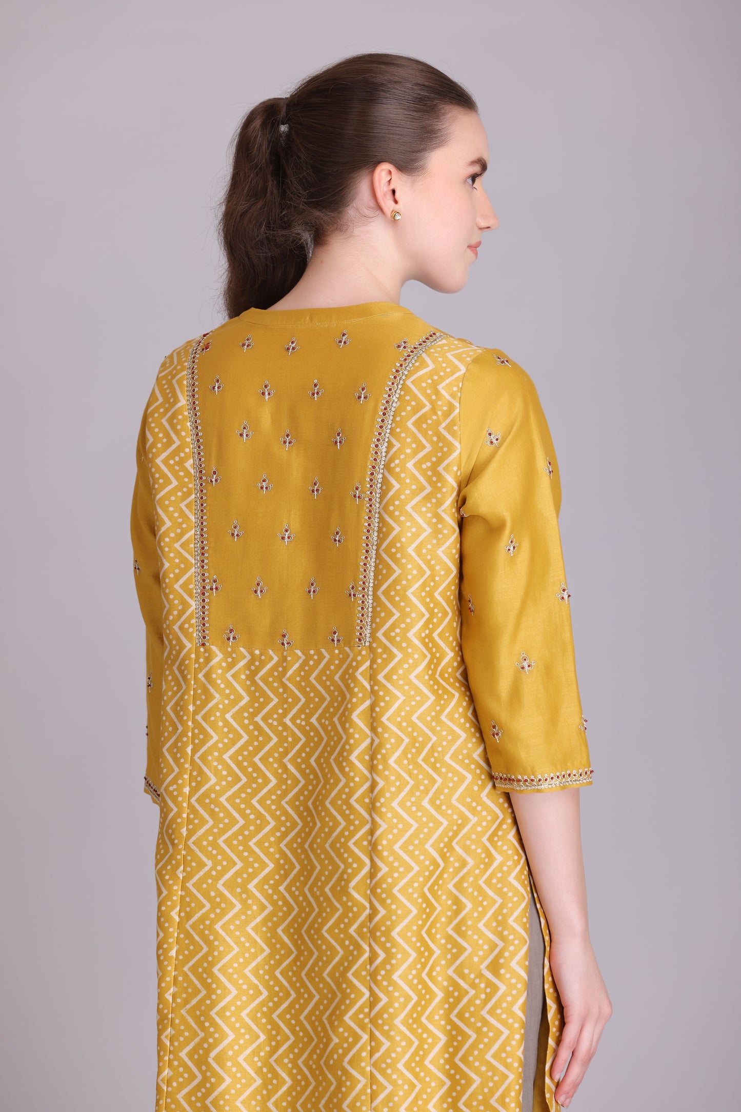 M6-11 YELLOW PITTA EMBROIDERED A-LINE KURTA SET
