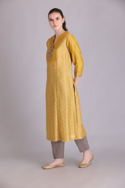 M6-11 YELLOW PITTA EMBROIDERED A-LINE KURTA SET
