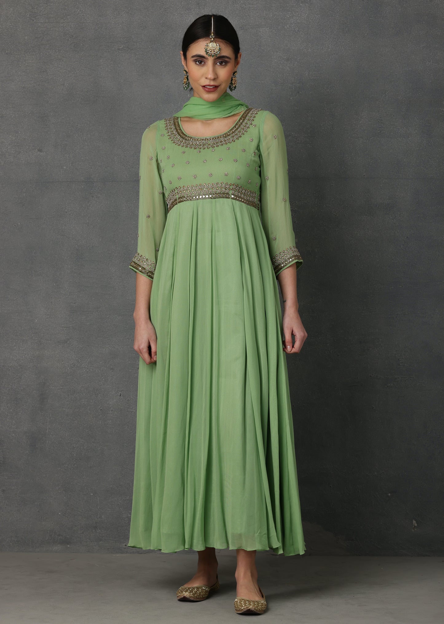 SP-05C GREEN EMBROIDERED ANARKALI SET