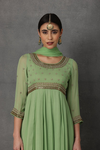 SP-05C GREEN EMBROIDERED ANARKALI SET