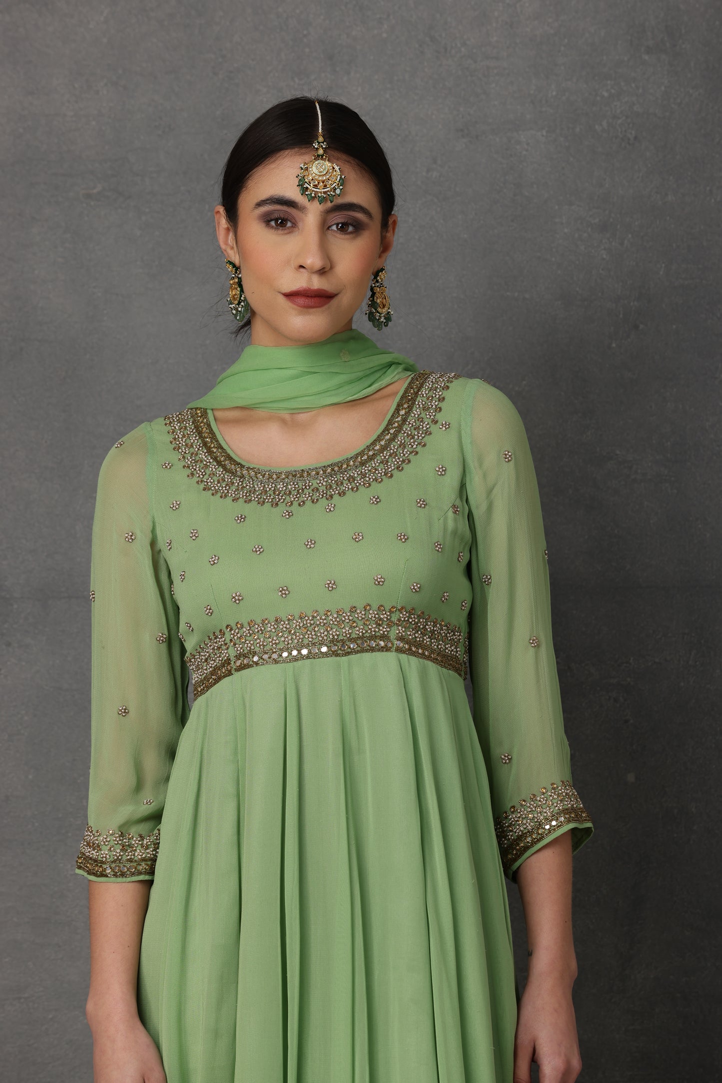 SP-05C GREEN EMBROIDERED ANARKALI SET