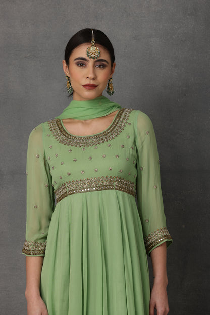 SP-05C GREEN EMBROIDERED ANARKALI SET