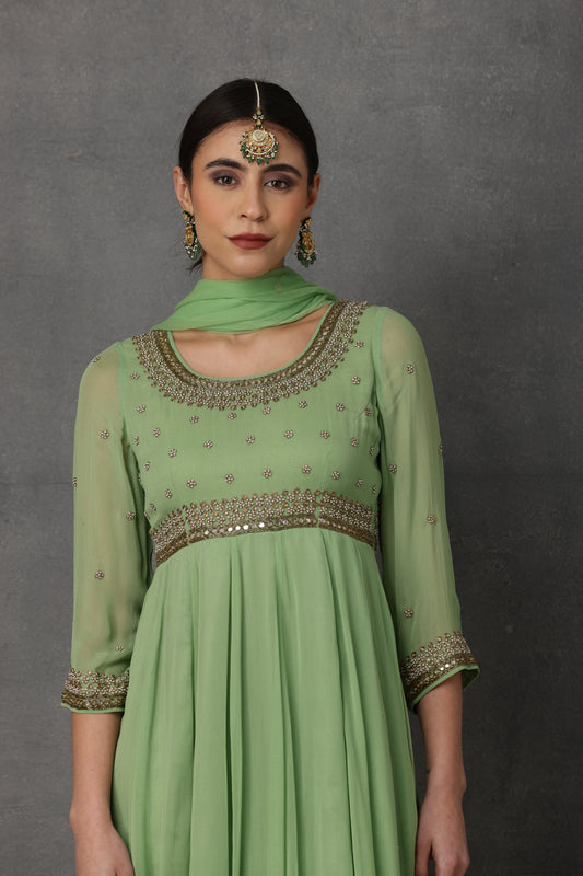 SP-05C GREEN EMBROIDERED ANARKALI SET