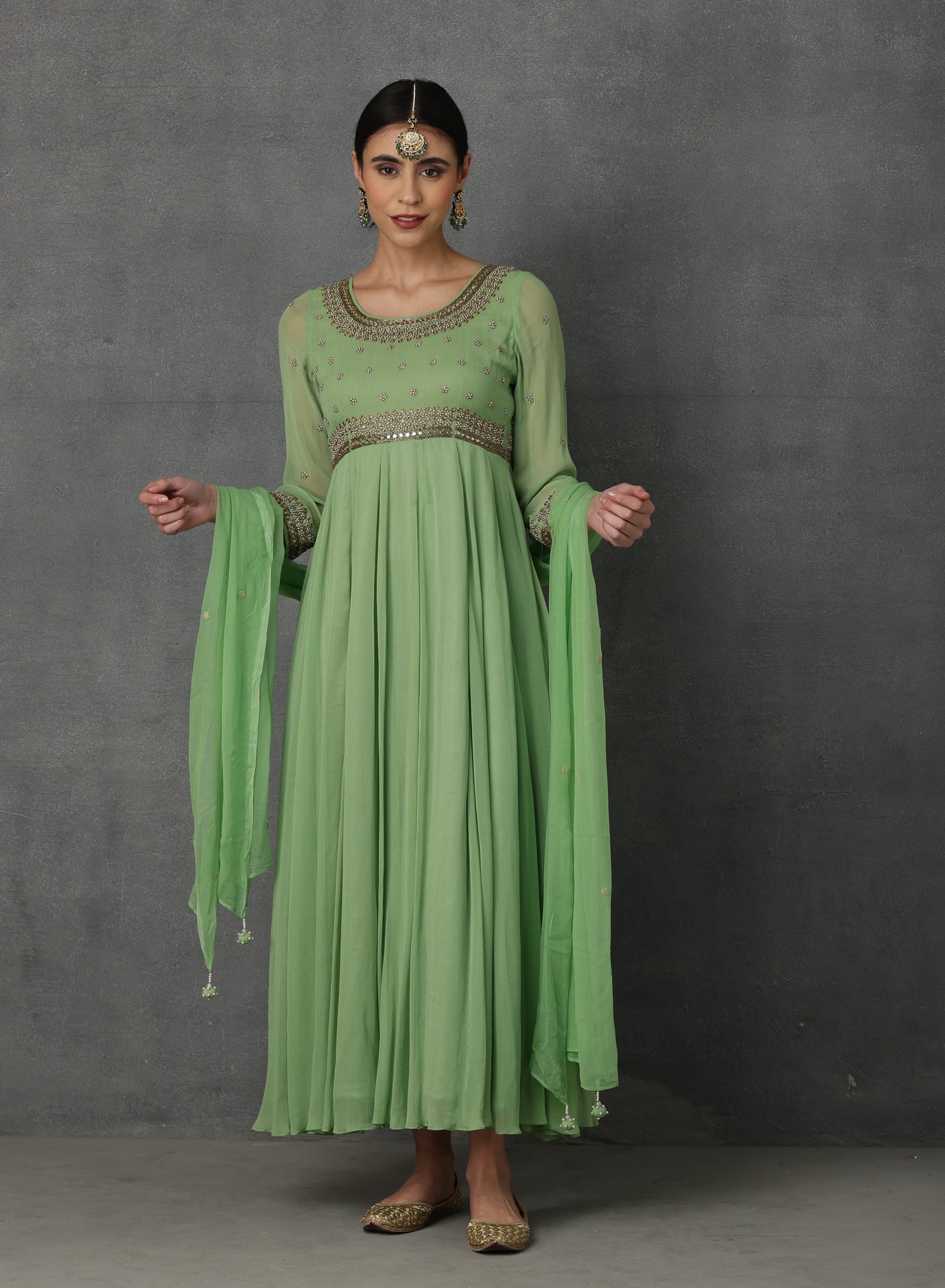 SP-05C GREEN EMBROIDERED ANARKALI SET