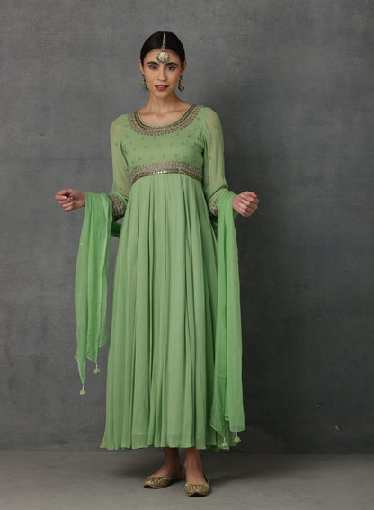 SP-05C GREEN EMBROIDERED ANARKALI SET